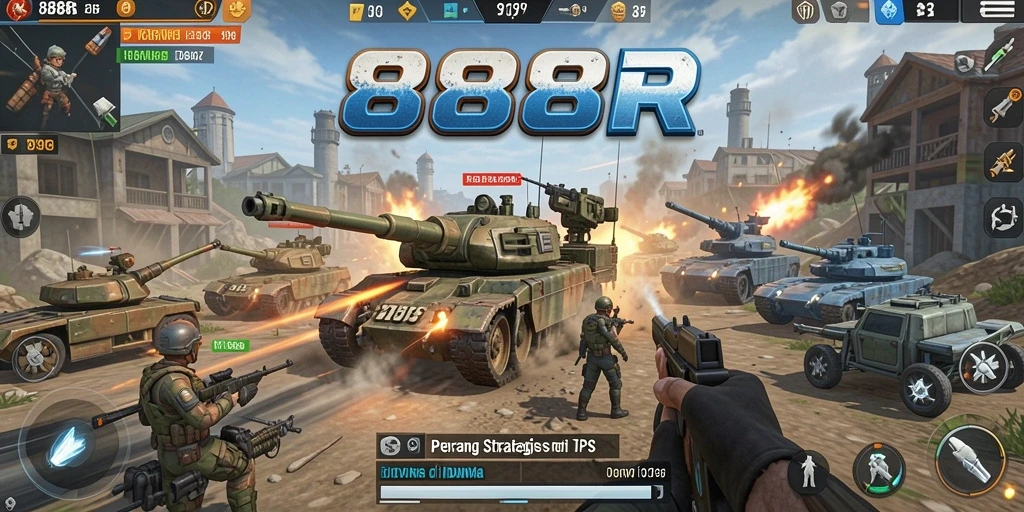 Screenshot gameplay 888R menunjukkan aksi pertempuran yang intens.