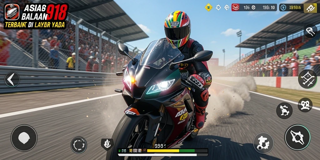 Screenshot gameplay <strong>ASIA918</strong> menampilkan intensitas balapan motor yang seru.