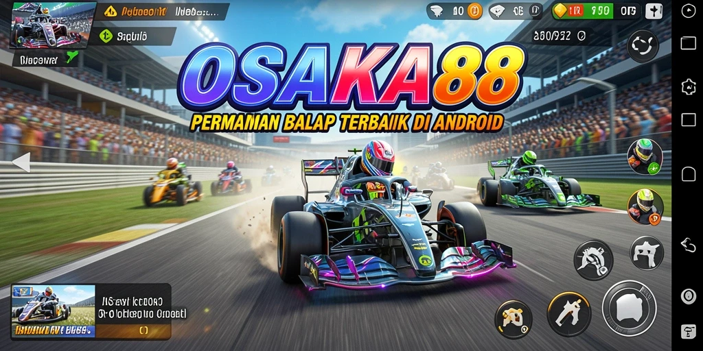 Screenshot gameplay OSAKA88 menampilkan aksi balapan yang intens.