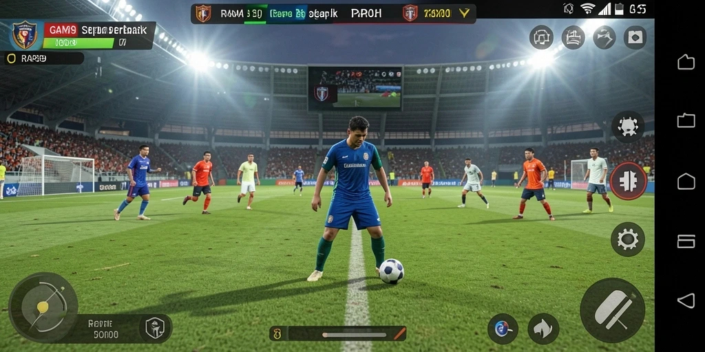 Tampilan gameplay seru dari RAP89 yang menggambarkan aksi sepak bola.