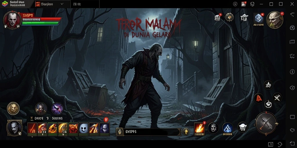 Menampilkan adegan gameplay menegangkan dalam kegelapan yang mencekam.